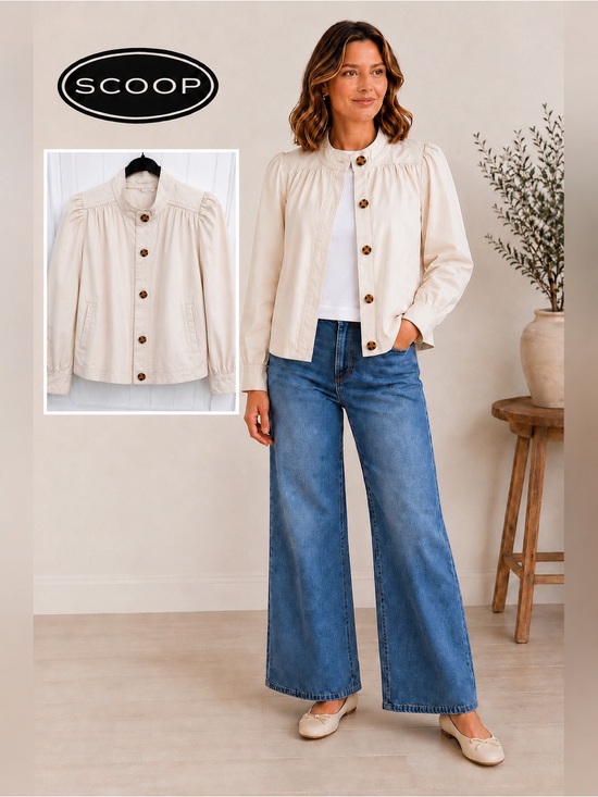 Scoop Tops - Scoop Button Front Swing Jacket/Top-Cream